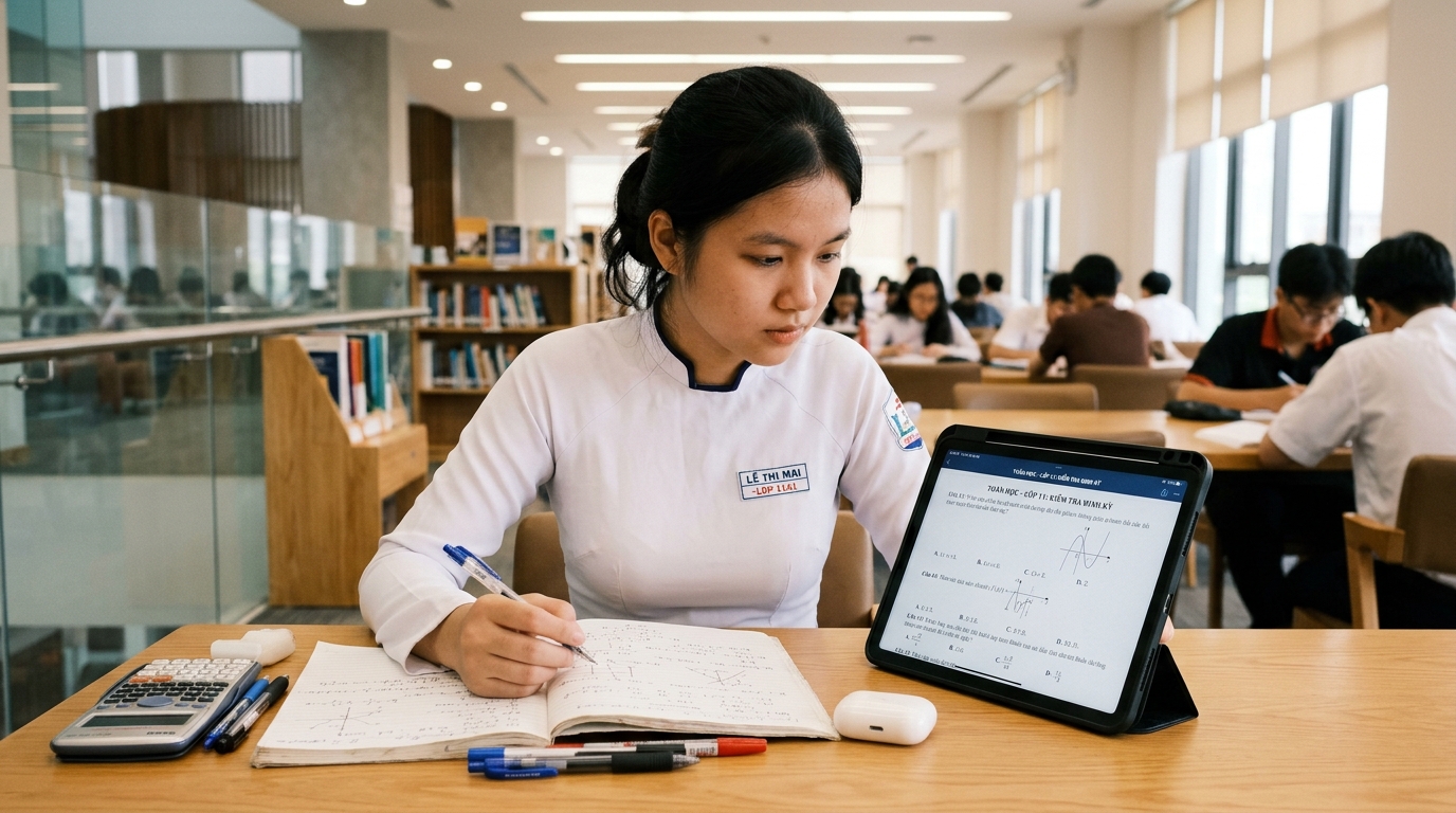 Học sinh giải trắc nghiệm trên tablet KiyoEdu